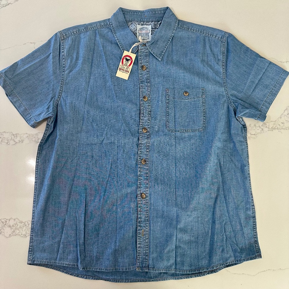 Devil-Dog Dungarees Men’s XL Blue Denim Short Sleeve Button-Down Shirt NWT